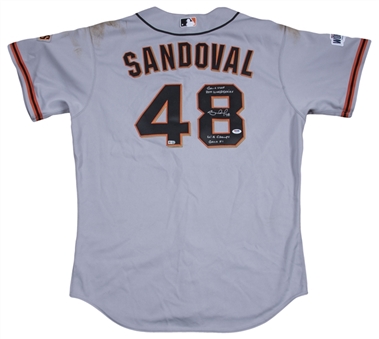 2014 Pablo Sandoval World Series Game 1 Used, Signed & Inscribed San Francisco Giants Road Jersey Used on 10/21/2014 (MLB Authenticated & PSA/DNA)